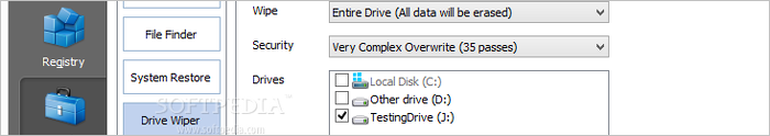 Showing the CCleaner drive wiper panel